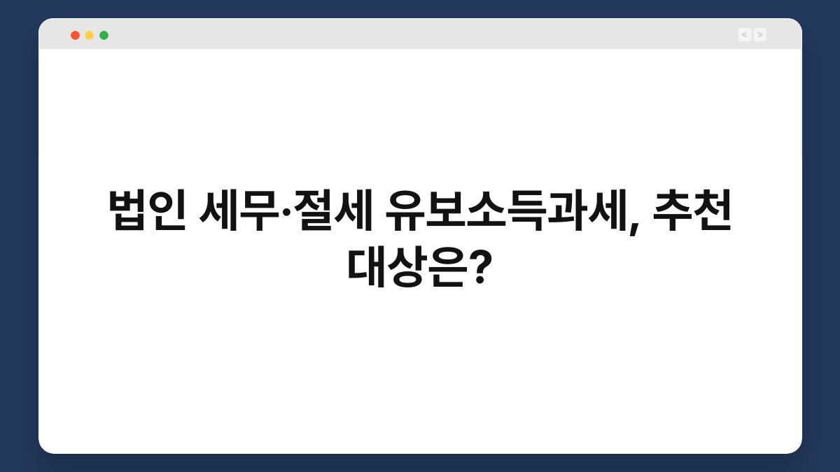 법인 세무·절세 유보소득과세, 추천 대상은? 1