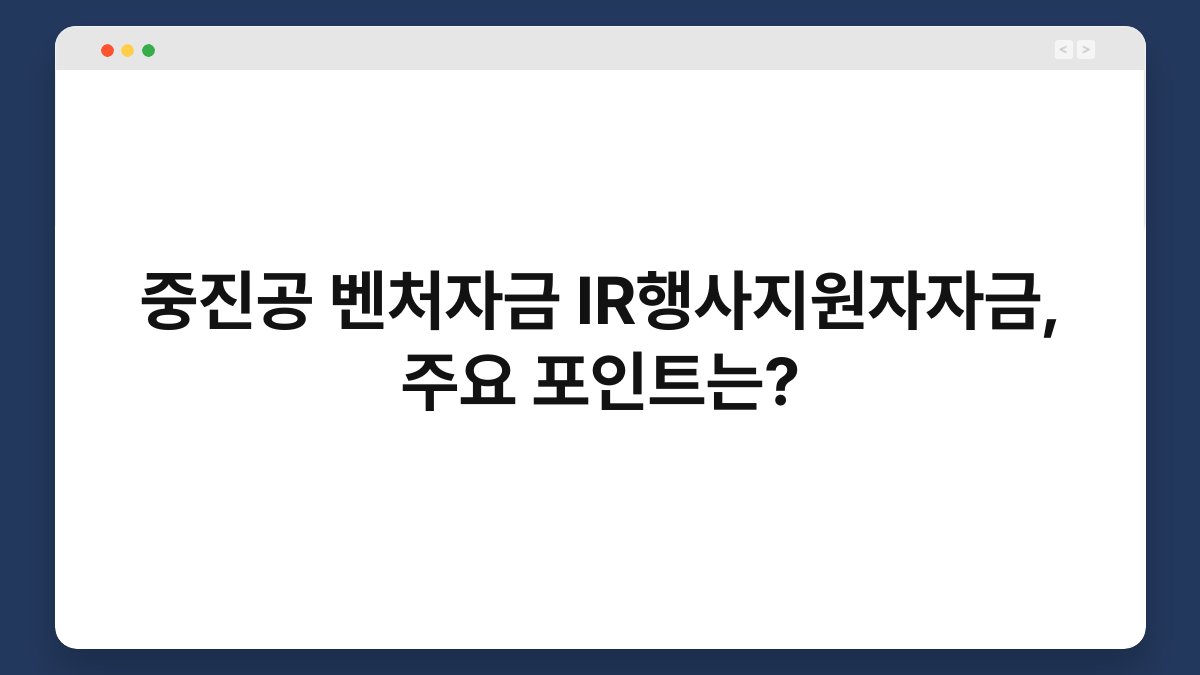 중진공 벤처자금 IR행사지원자자금, 주요 포인트는? 1
