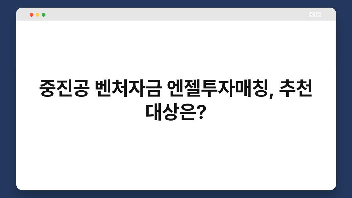 중진공 벤처자금 엔젤투자매칭, 추천 대상은? 1