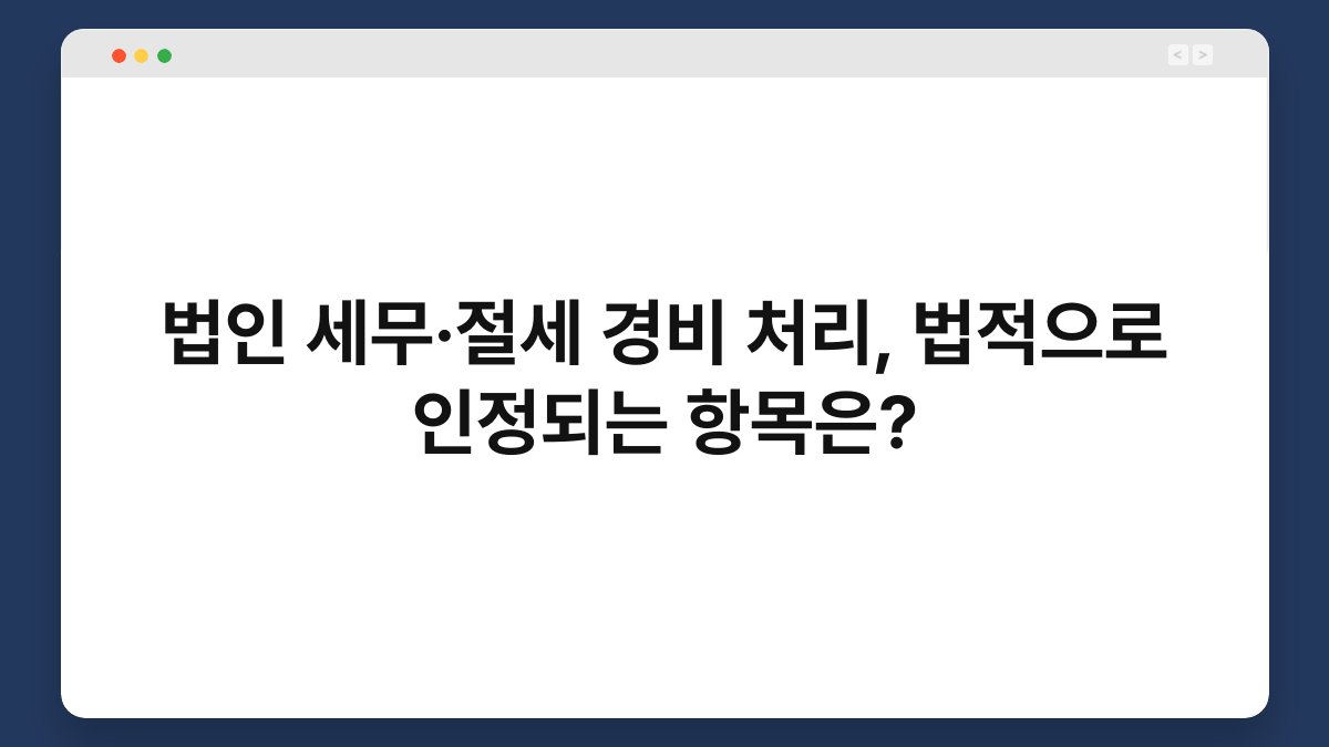 법인 세무·절세 경비 처리, 법적으로 인정되는 항목은? 1