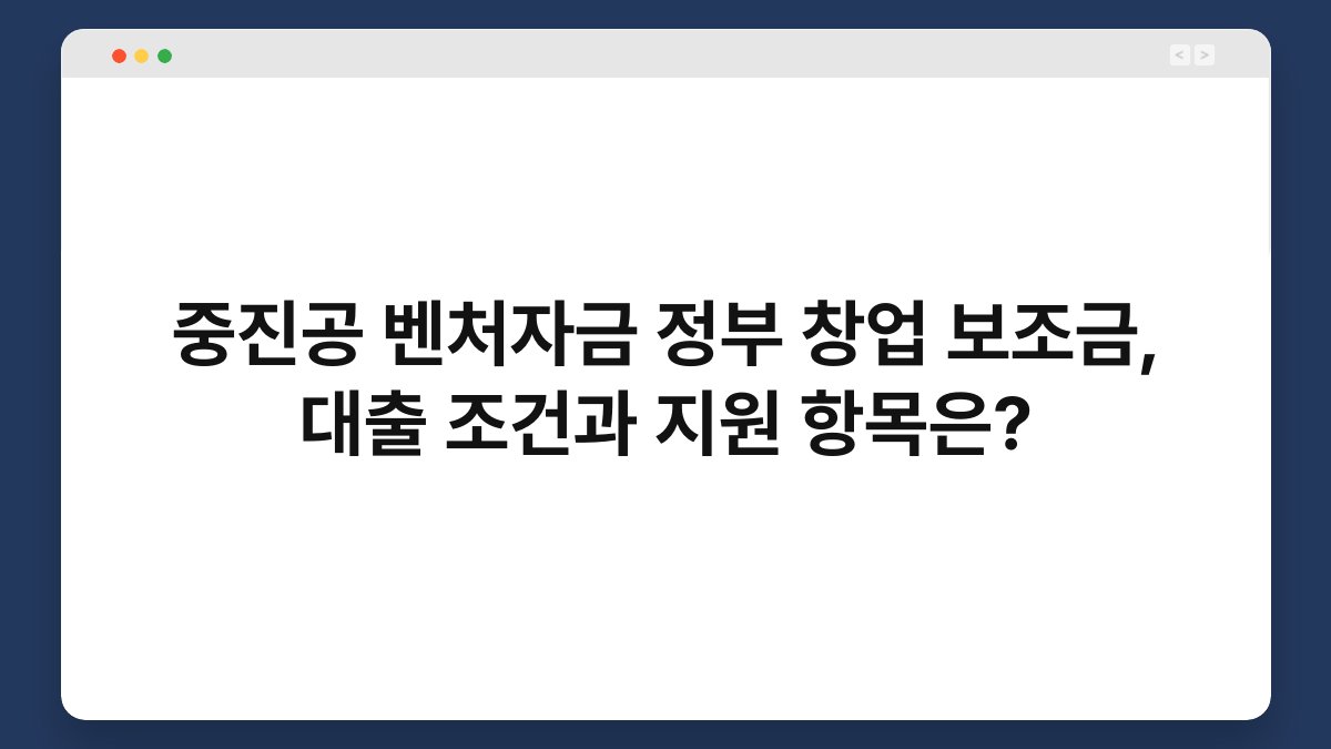 중진공 벤처자금 정부 창업 보조금, 대출 조건과 지원 항목은? 1