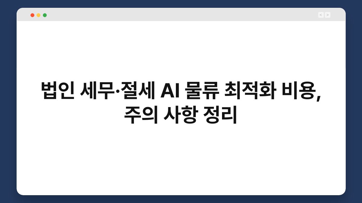 법인 세무·절세 AI 물류 최적화 비용, 주의 사항 정리 1