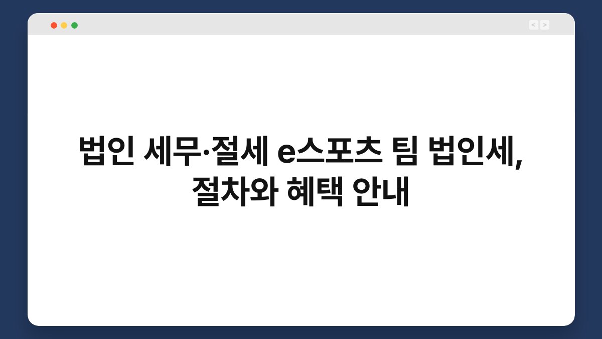 법인 세무·절세 e스포츠 팀 법인세, 절차와 혜택 안내 1