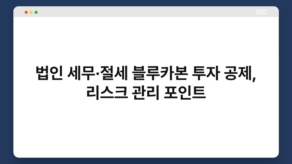 법인 세무·절세 블루카본 투자 공제, 리스크 관리 포인트 1