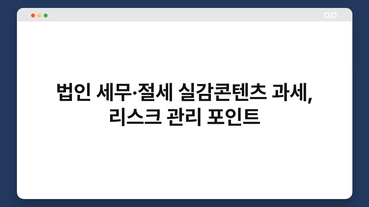 법인 세무·절세 실감콘텐츠 과세, 리스크 관리 포인트 1