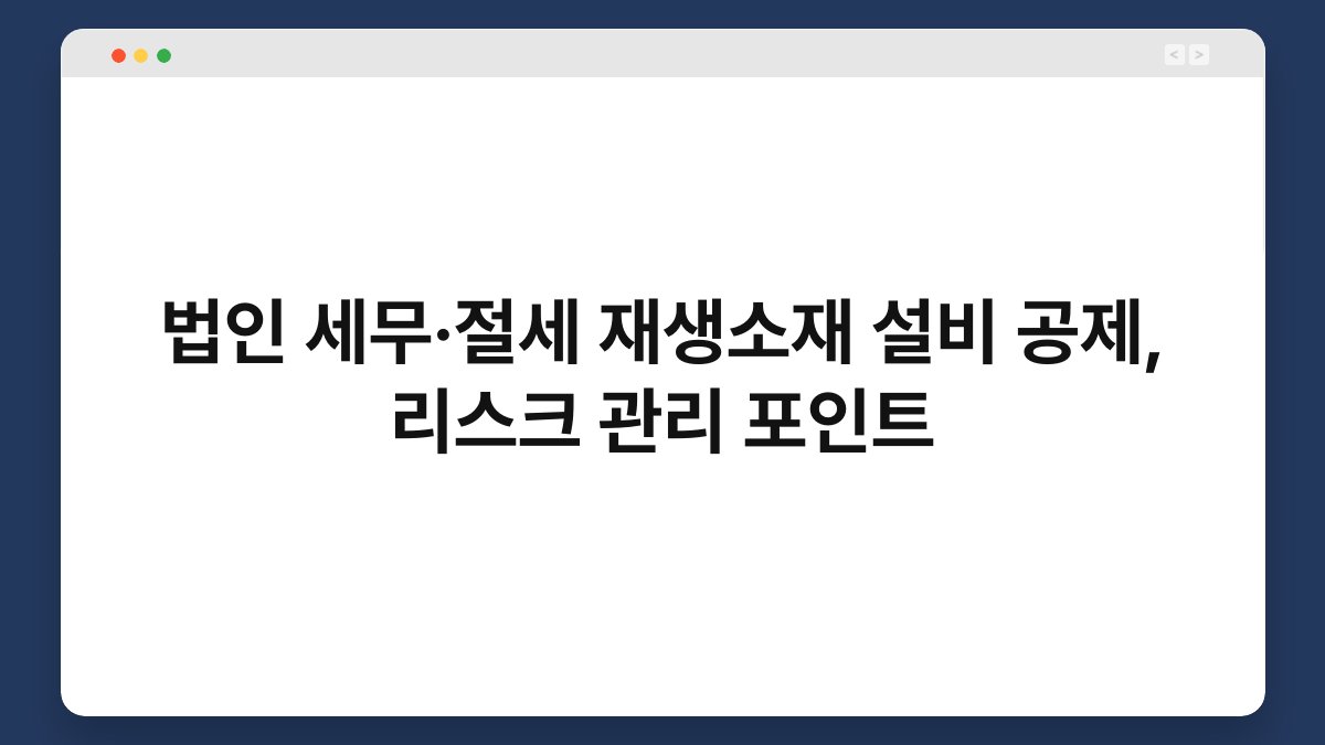 법인 세무·절세 재생소재 설비 공제, 리스크 관리 포인트 1