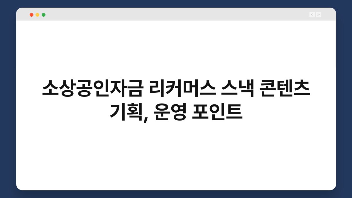 소상공인자금 리커머스 스낵 콘텐츠 기획, 운영 포인트 1