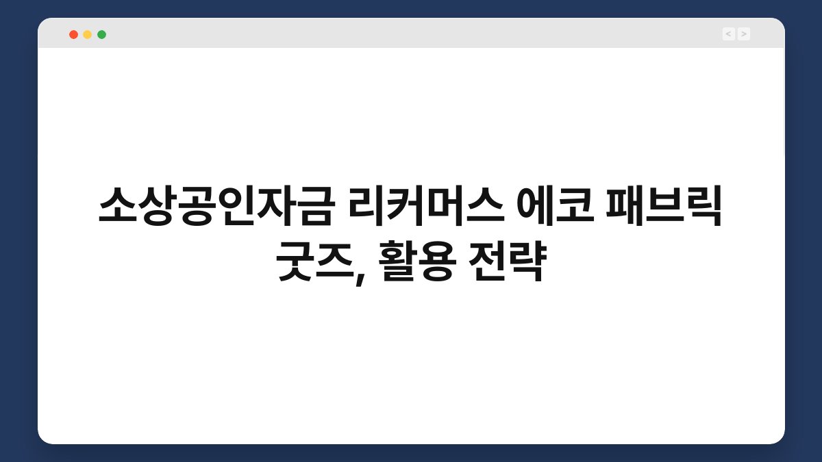 소상공인자금 리커머스 에코 패브릭 굿즈, 활용 전략 1