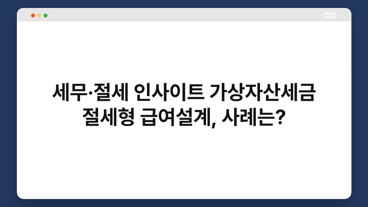 세무·절세 인사이트 가상자산세금 절세형 급여설계, 사례는? 1