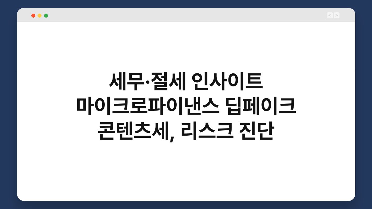 세무·절세 인사이트 마이크로파이낸스 딥페이크 콘텐츠세, 리스크 진단 1