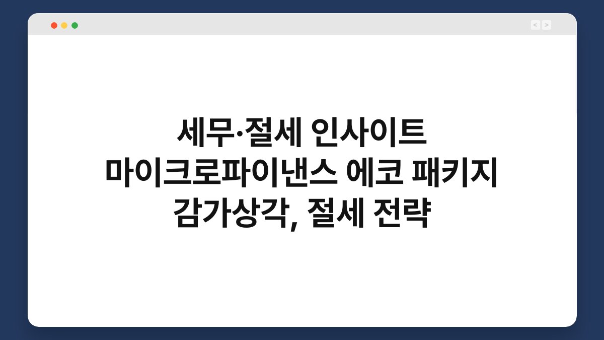 세무·절세 인사이트 마이크로파이낸스 에코 패키지 감가상각, 절세 전략 1