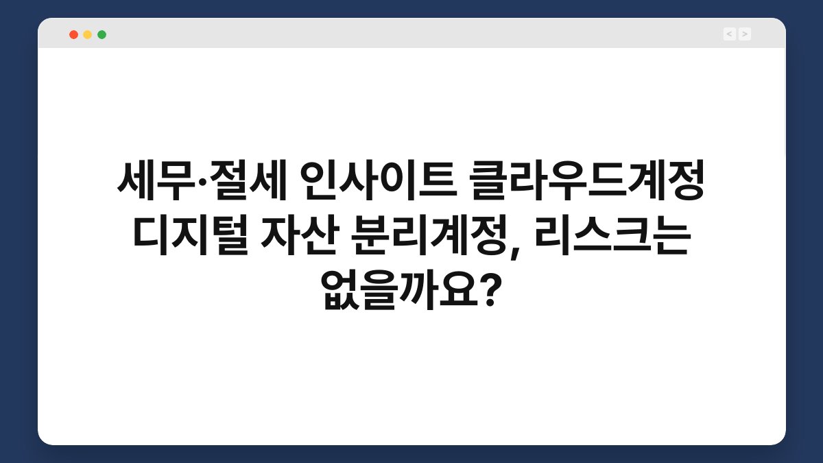 세무·절세 인사이트 클라우드계정 디지털 자산 분리계정, 리스크는 없을까요? 1