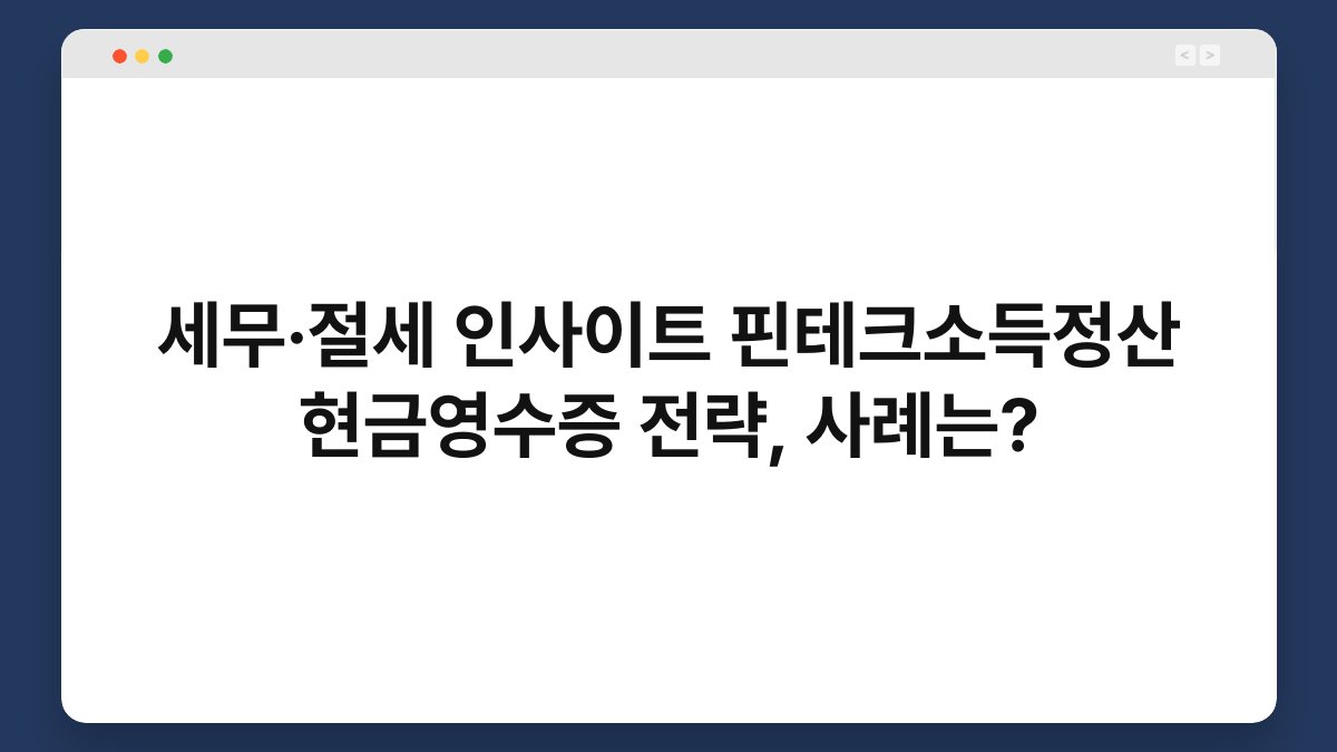 세무·절세 인사이트 핀테크소득정산 현금영수증 전략, 사례는? 1