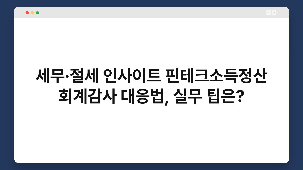 세무·절세 인사이트 핀테크소득정산 회계감사 대응법, 실무 팁은? 1