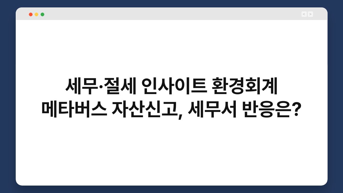 세무·절세 인사이트 환경회계 메타버스 자산신고, 세무서 반응은? 1
