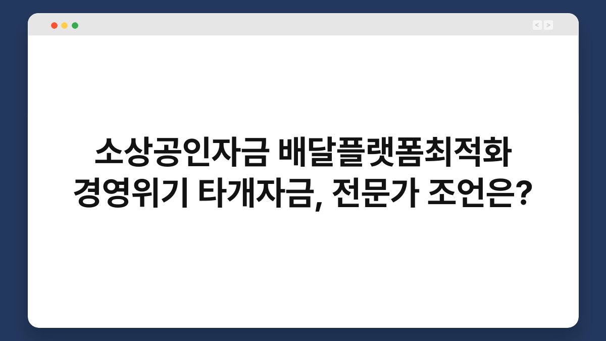 소상공인자금 배달플랫폼최적화 경영위기 타개자금, 전문가 조언은? 1