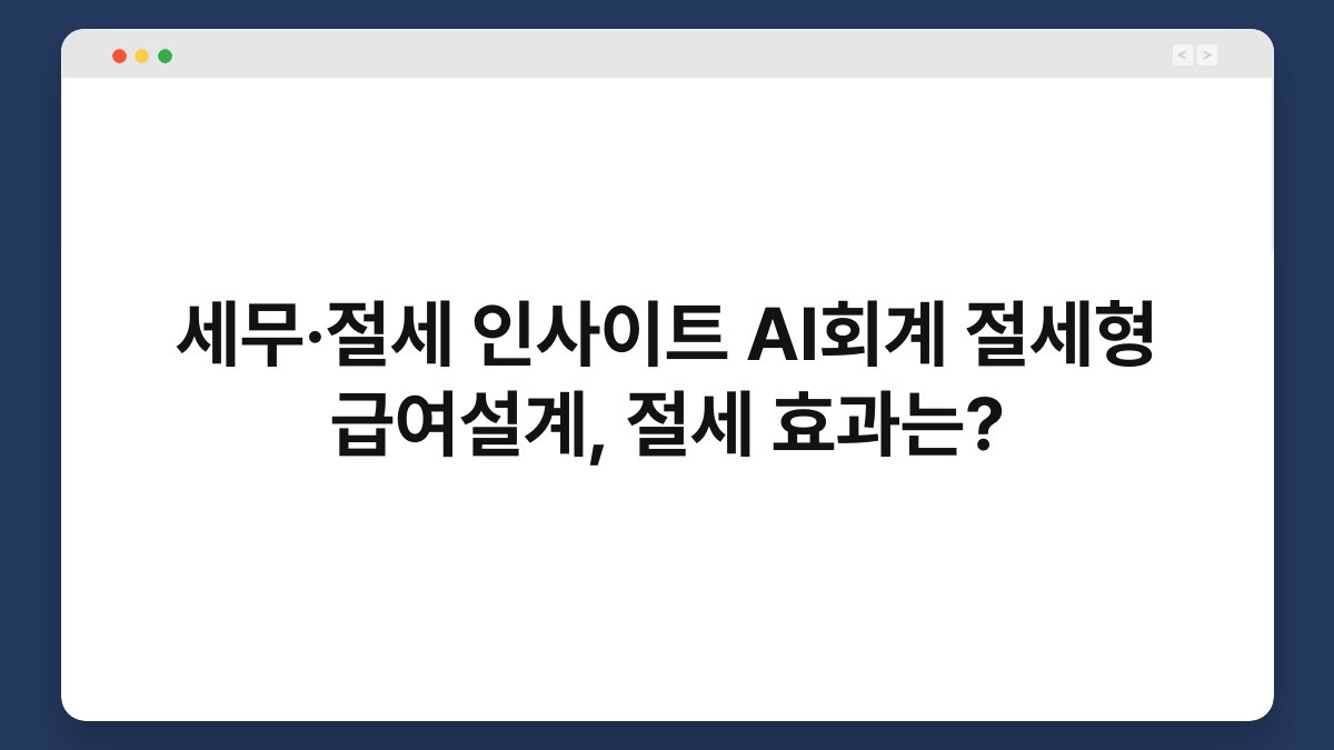 세무·절세 인사이트 AI회계 절세형 급여설계, 절세 효과는? 1