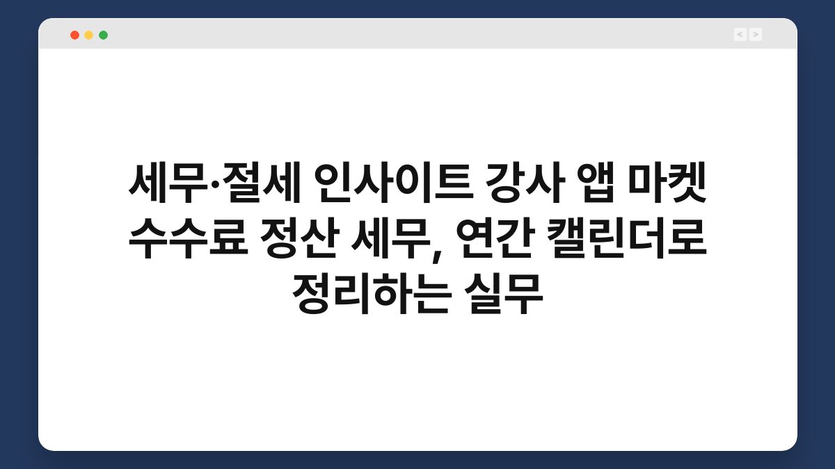 세무·절세 인사이트 강사 앱 마켓 수수료 정산 세무, 연간 캘린더로 정리하는 실무 1