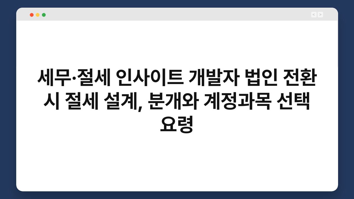 세무·절세 인사이트 개발자 법인 전환 시 절세 설계, 분개와 계정과목 선택 요령 1