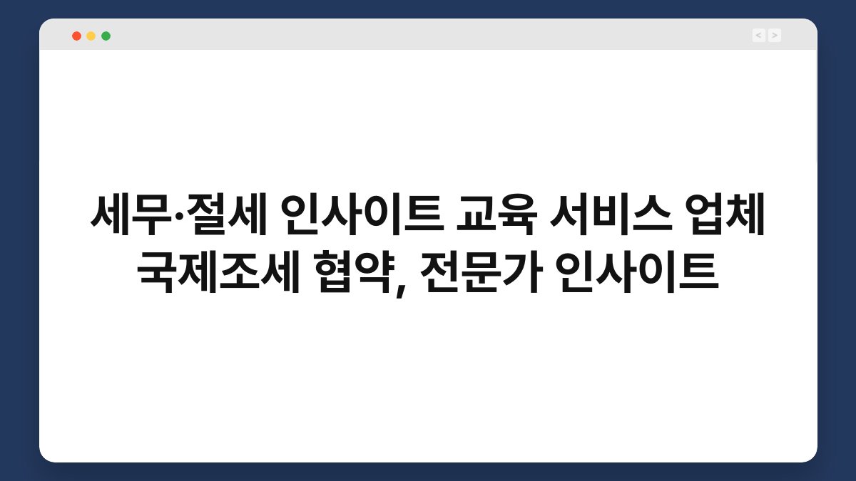 세무·절세 인사이트 교육 서비스 업체 국제조세 협약, 전문가 인사이트 1