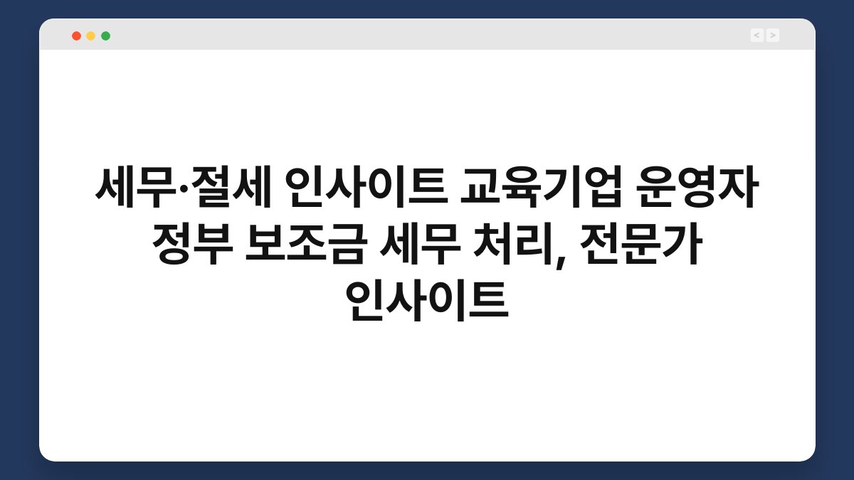 세무·절세 인사이트 교육기업 운영자 정부 보조금 세무 처리, 전문가 인사이트 1