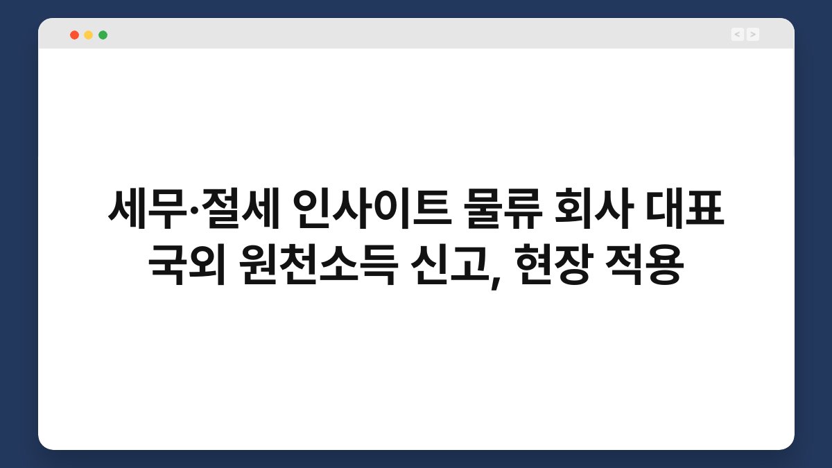 세무·절세 인사이트 물류 회사 대표 국외 원천소득 신고, 현장 적용 1