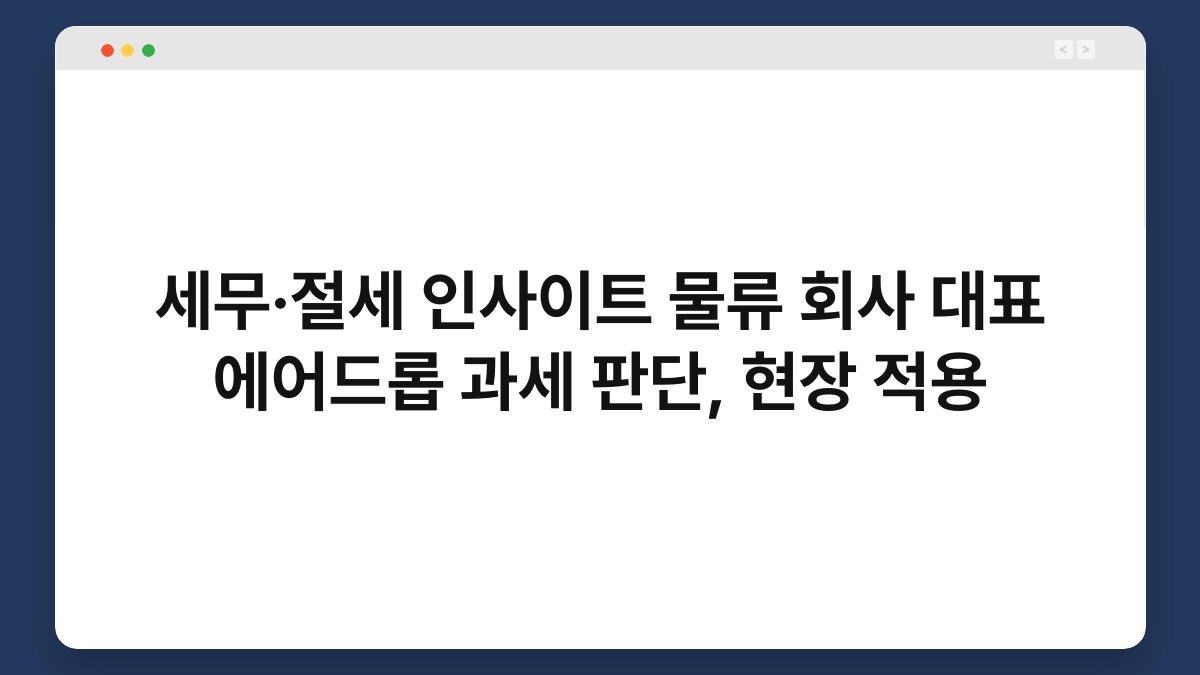 세무·절세 인사이트 물류 회사 대표 에어드롭 과세 판단, 현장 적용 1