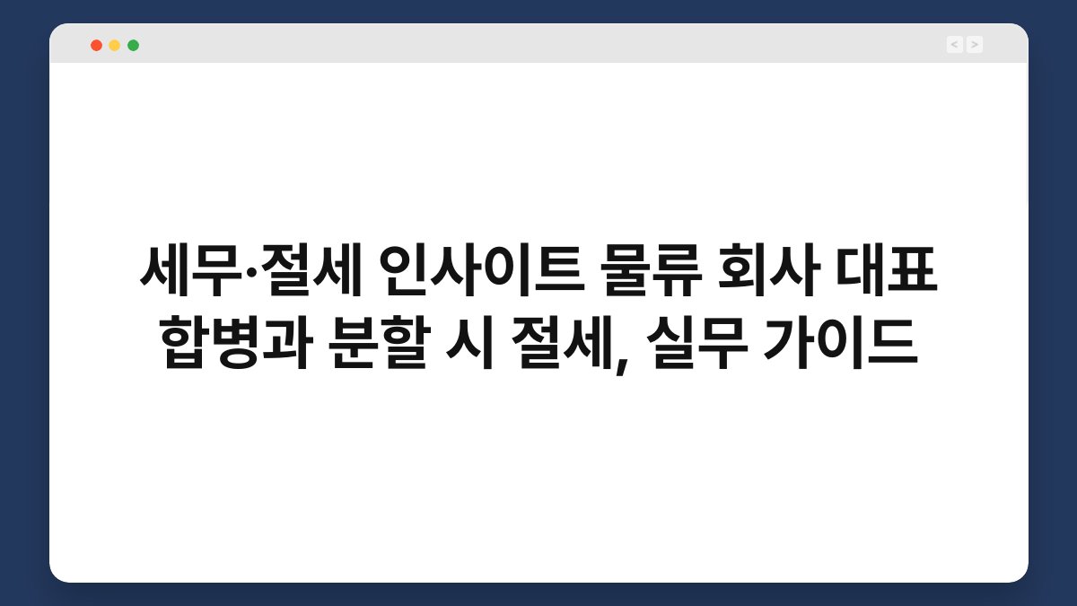 세무·절세 인사이트 물류 회사 대표 합병과 분할 시 절세, 실무 가이드 1
