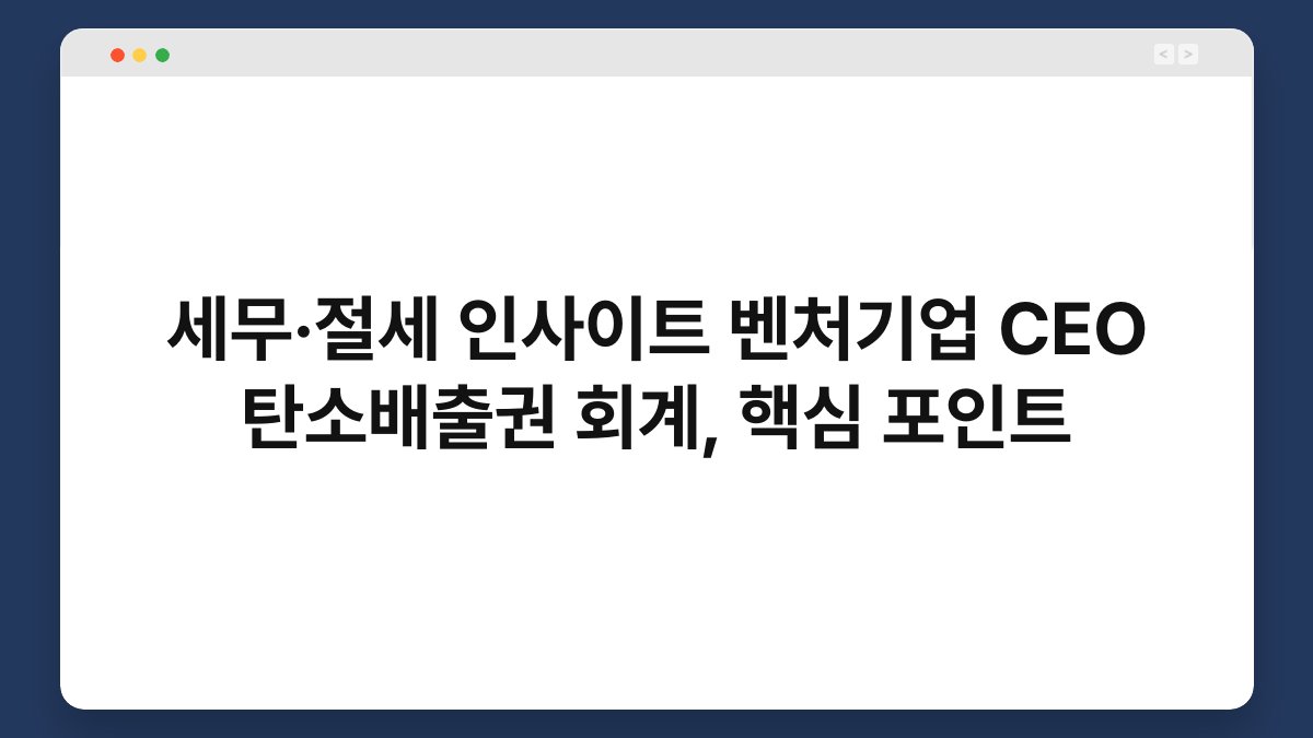 세무·절세 인사이트 벤처기업 CEO 탄소배출권 회계, 핵심 포인트 1