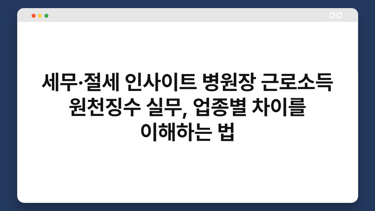 세무·절세 인사이트 병원장 근로소득 원천징수 실무, 업종별 차이를 이해하는 법 1