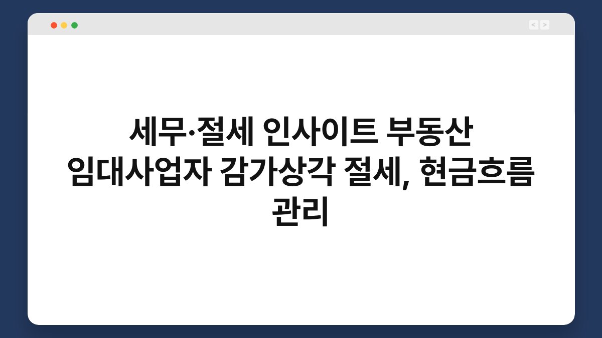 세무·절세 인사이트 부동산 임대사업자 감가상각 절세, 현금흐름 관리 1