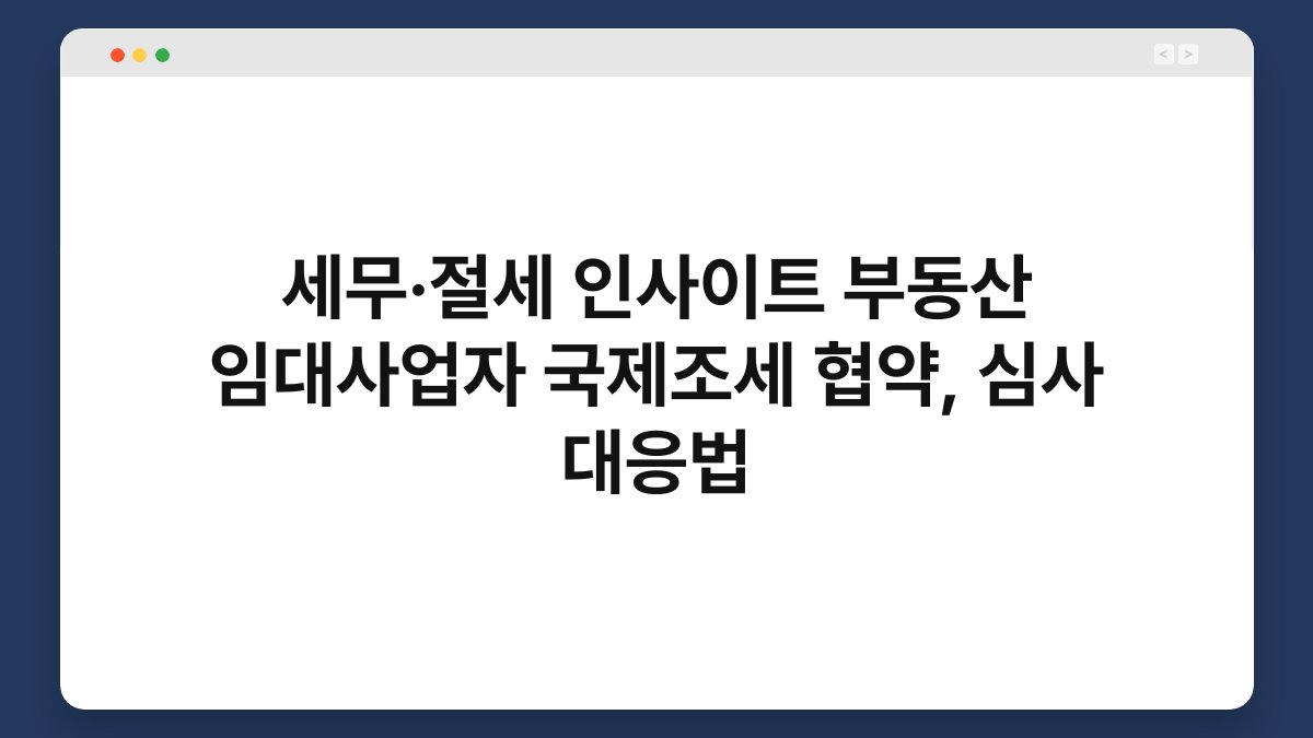 세무·절세 인사이트 부동산 임대사업자 국제조세 협약, 심사 대응법 1