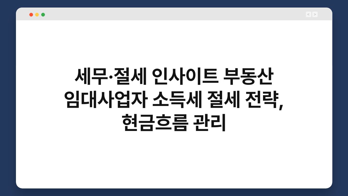 세무·절세 인사이트 부동산 임대사업자 소득세 절세 전략, 현금흐름 관리 1