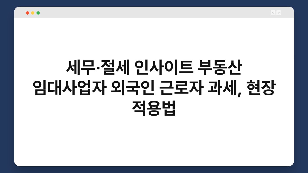 세무·절세 인사이트 부동산 임대사업자 외국인 근로자 과세, 현장 적용법 1