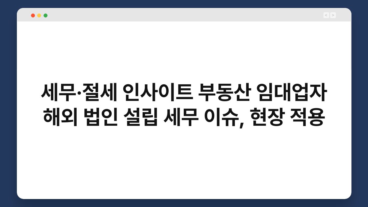 세무·절세 인사이트 부동산 임대업자 해외 법인 설립 세무 이슈, 현장 적용 1