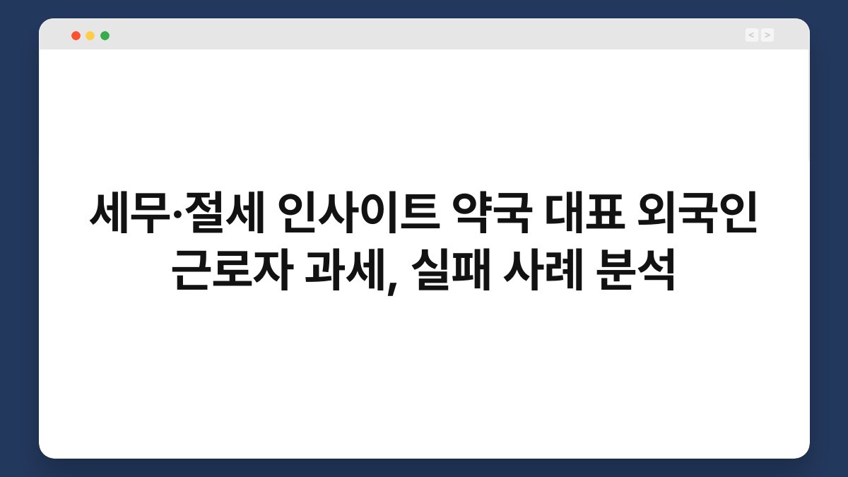 세무·절세 인사이트 약국 대표 외국인 근로자 과세, 실패 사례 분석 1