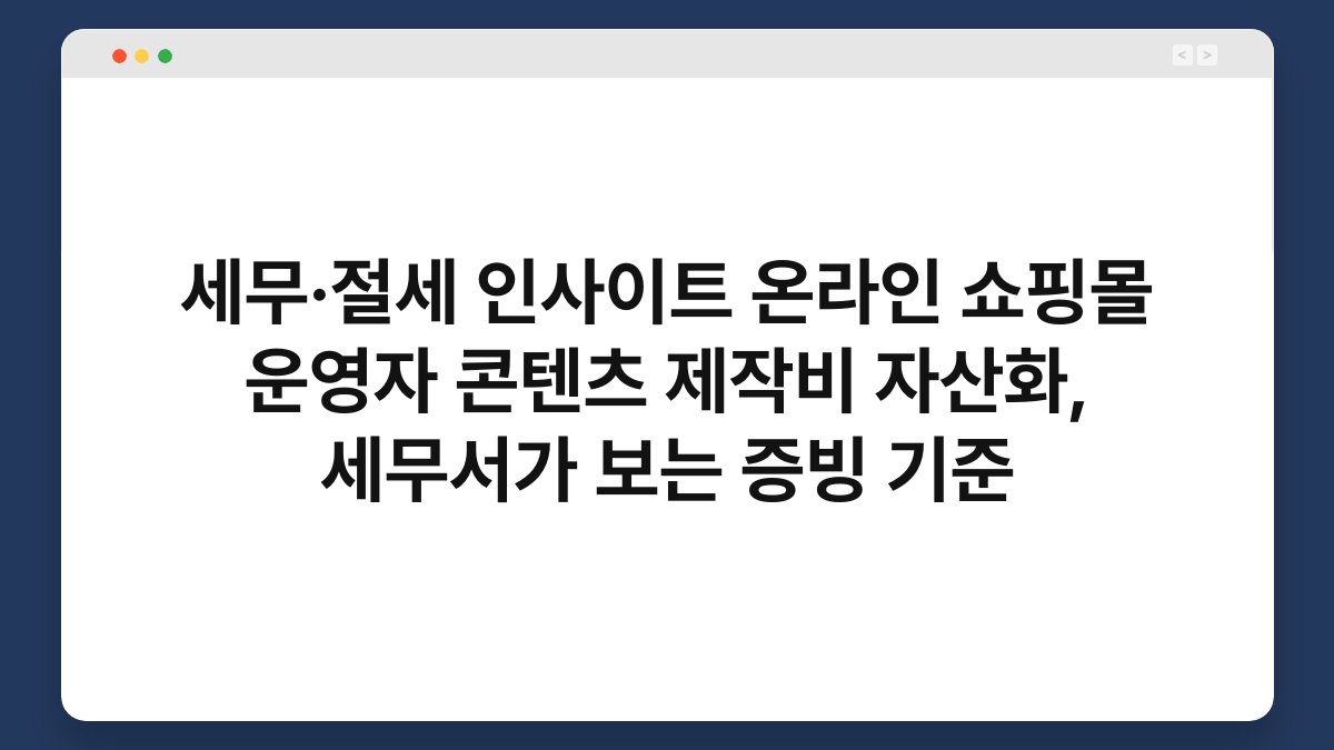 세무·절세 인사이트 온라인 쇼핑몰 운영자 콘텐츠 제작비 자산화, 세무서가 보는 증빙 기준 1
