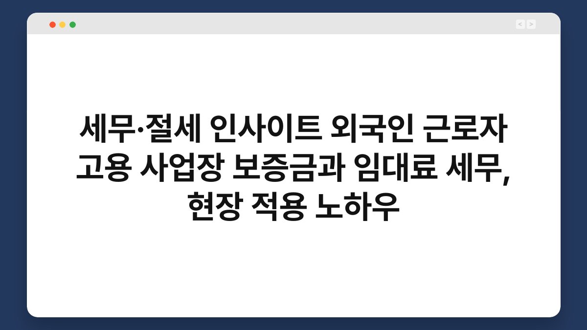 세무·절세 인사이트 외국인 근로자 고용 사업장 보증금과 임대료 세무, 현장 적용 노하우 1