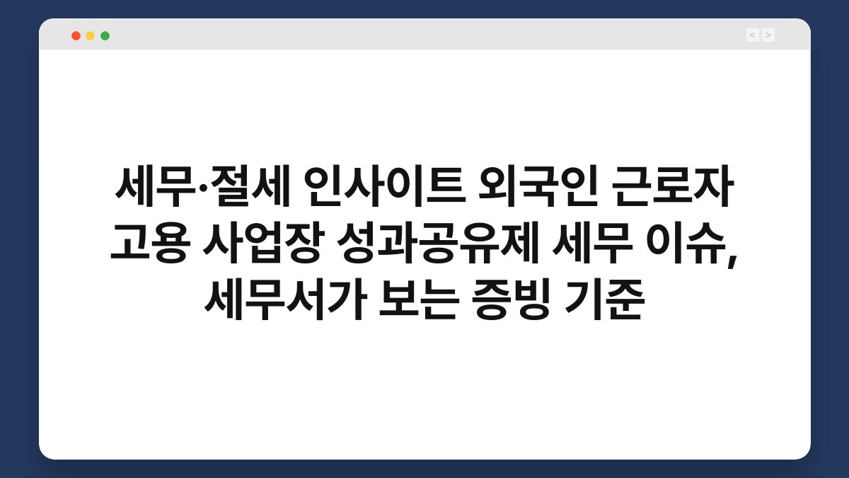 세무·절세 인사이트 외국인 근로자 고용 사업장 성과공유제 세무 이슈, 세무서가 보는 증빙 기준 1