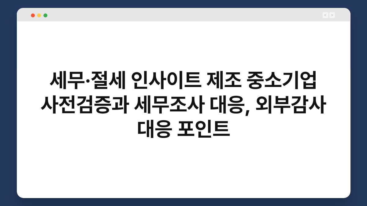 세무·절세 인사이트 제조 중소기업 사전검증과 세무조사 대응, 외부감사 대응 포인트 1