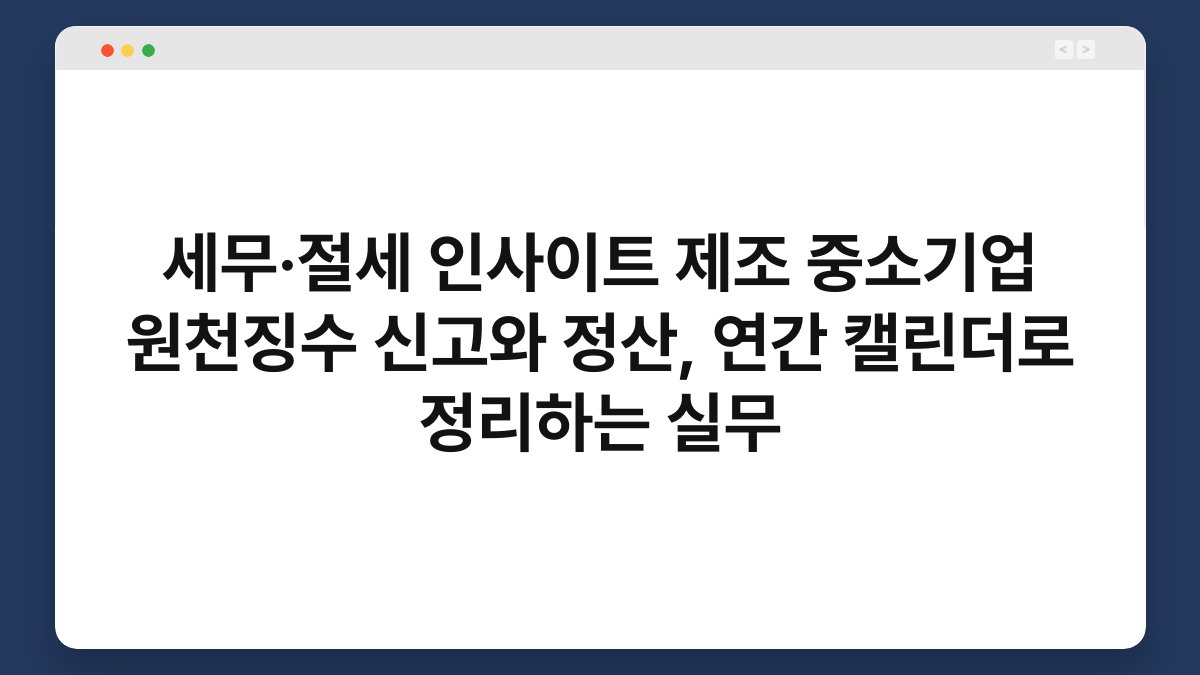 세무·절세 인사이트 제조 중소기업 원천징수 신고와 정산, 연간 캘린더로 정리하는 실무 1