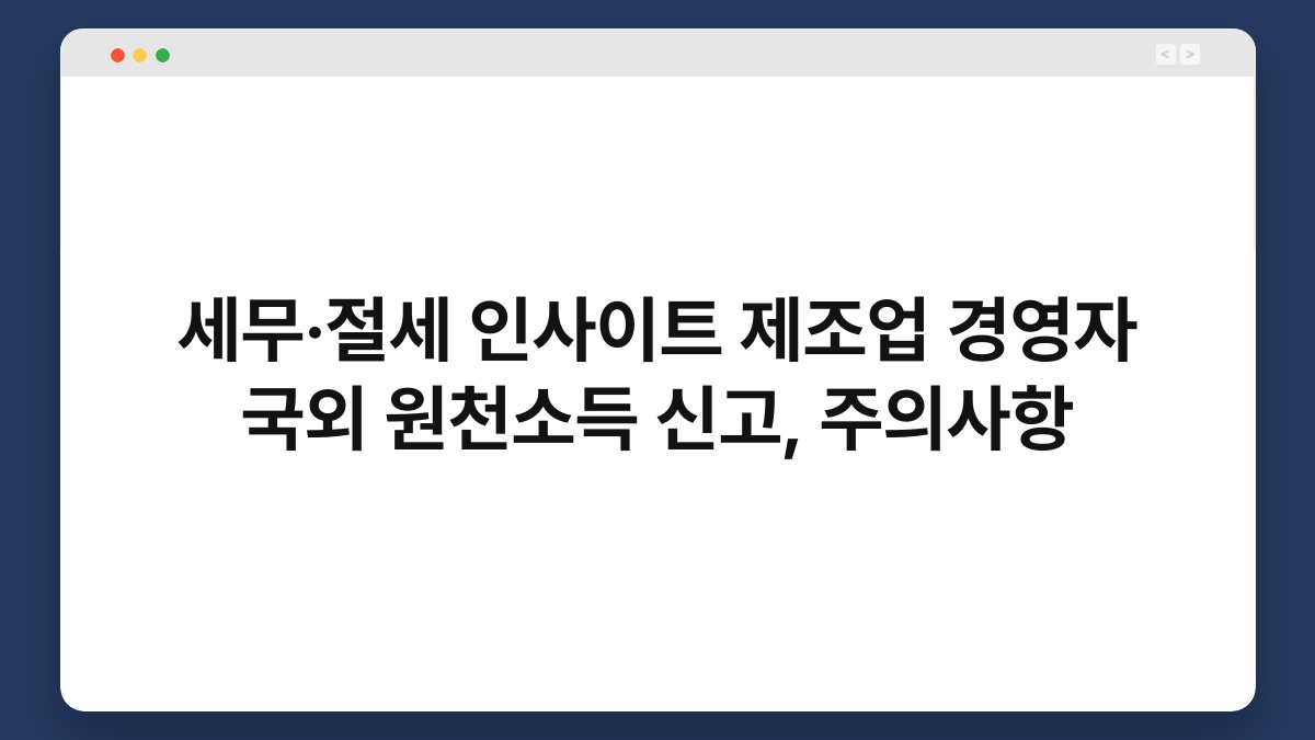 세무·절세 인사이트 제조업 경영자 국외 원천소득 신고, 주의사항 1