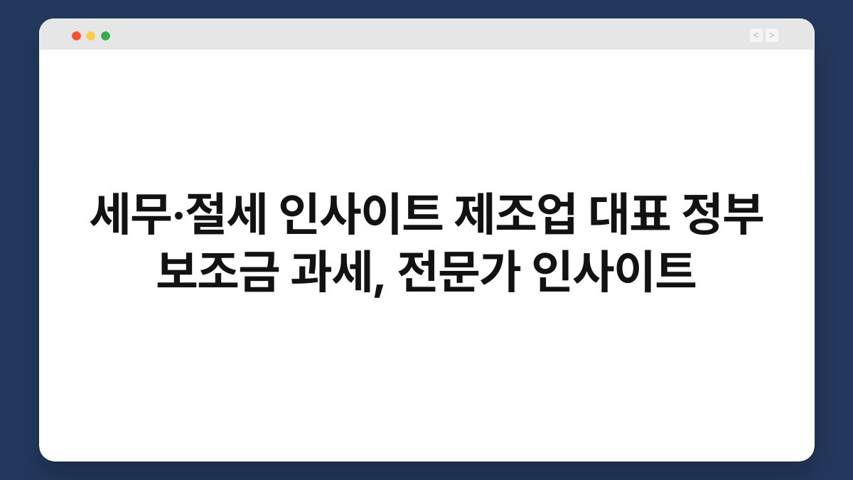 세무·절세 인사이트 제조업 대표 정부 보조금 과세, 전문가 인사이트 1