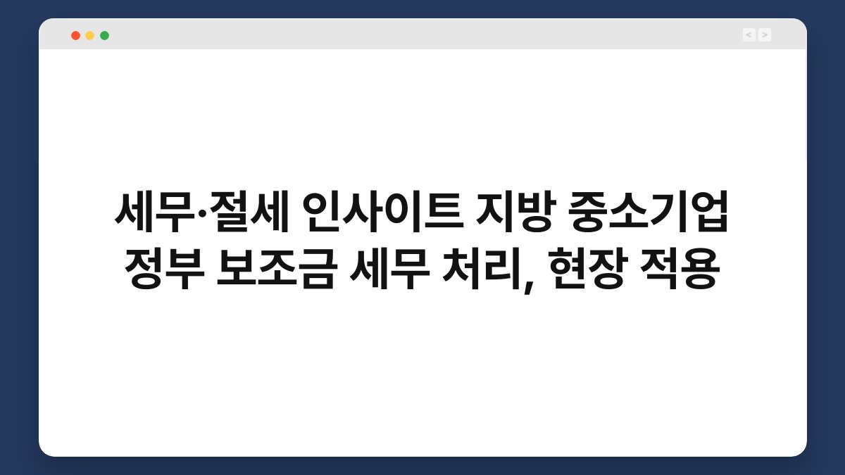 세무·절세 인사이트 지방 중소기업 정부 보조금 세무 처리, 현장 적용 1