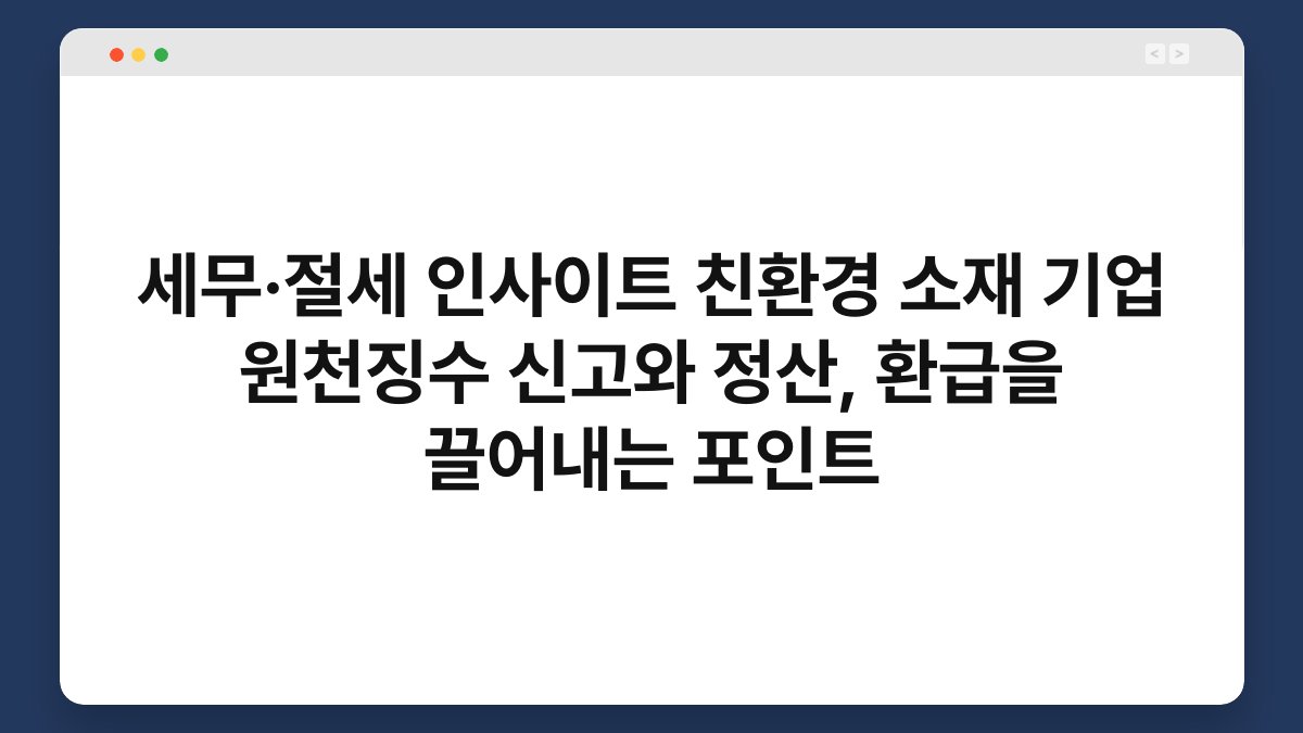 세무·절세 인사이트 친환경 소재 기업 원천징수 신고와 정산, 환급을 끌어내는 포인트 1
