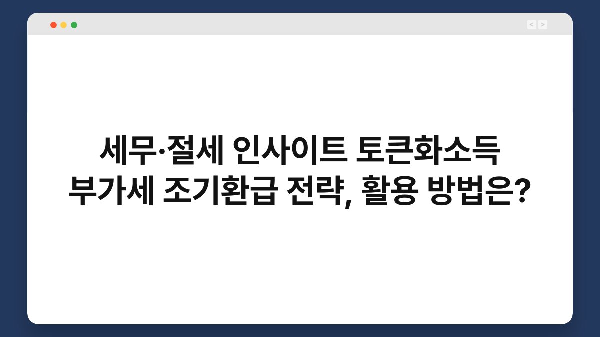 세무·절세 인사이트 토큰화소득 부가세 조기환급 전략, 활용 방법은? 1