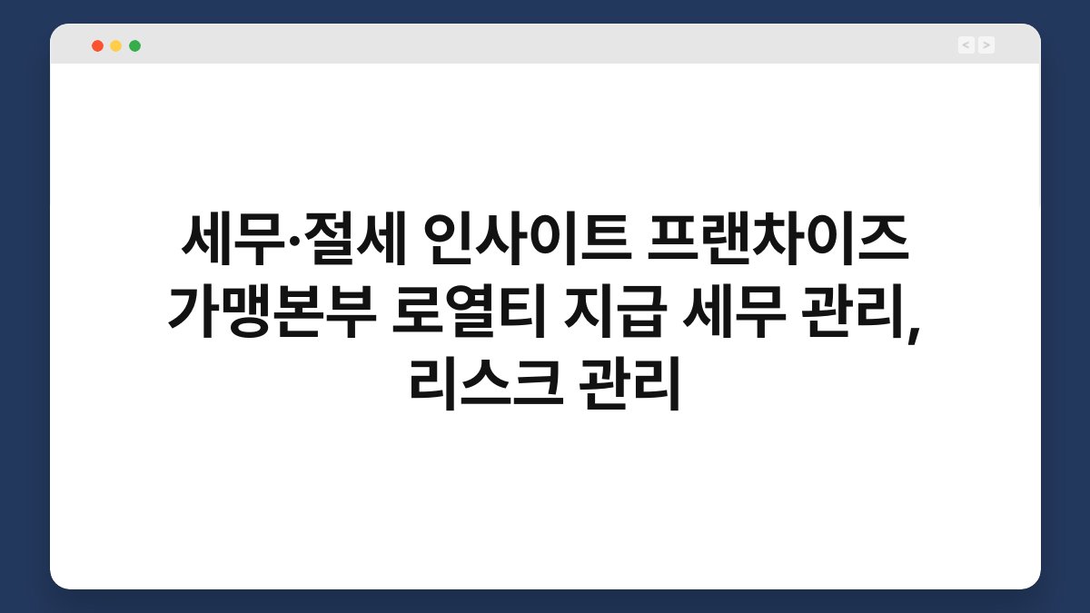 세무·절세 인사이트 프랜차이즈 가맹본부 로열티 지급 세무 관리, 리스크 관리 1