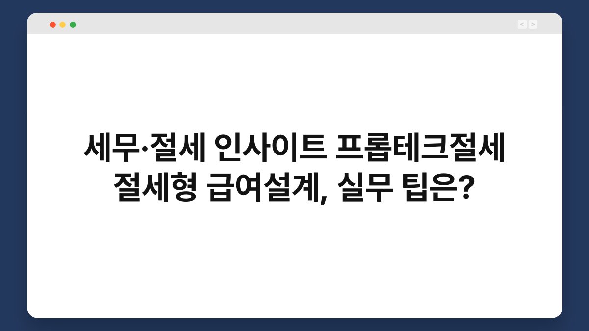 세무·절세 인사이트 프롭테크절세 절세형 급여설계, 실무 팁은? 1