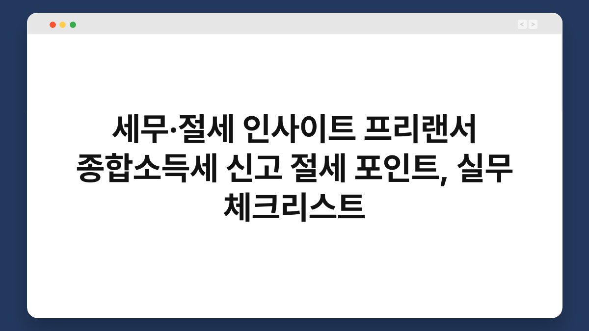 세무·절세 인사이트 프리랜서 종합소득세 신고 절세 포인트, 실무 체크리스트 1