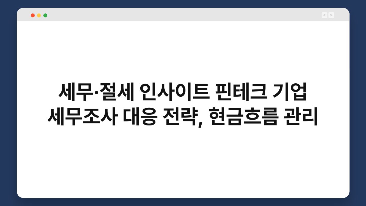 세무·절세 인사이트 핀테크 기업 세무조사 대응 전략, 현금흐름 관리 1